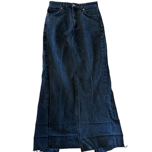 Custom Reworked Zara Black Denim Jean Maxi Skirt With Slit Raw Hem Maxi Skirt - Picture 2 of 12